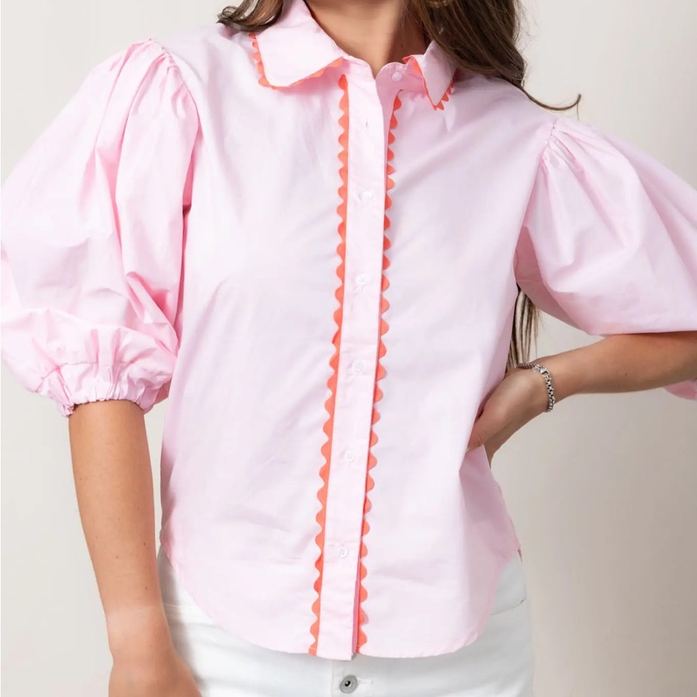 Karlie Solid Poplin Ric Rac Trim Top - Picture 2 of 3